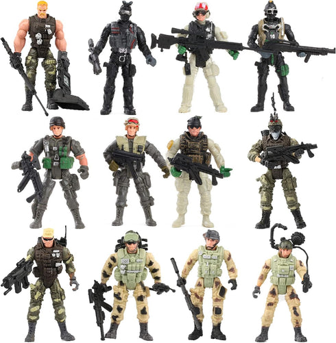 12 Pack US Military Toy Soldiers Playset - Realistic Action Figures with Combat Accessories for Kids