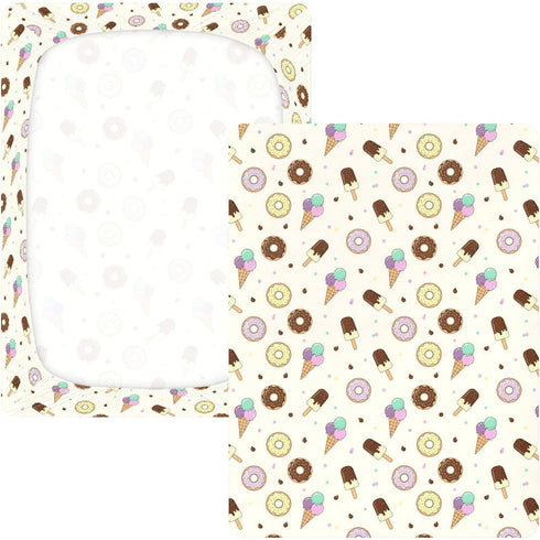 Jynexis 52x28 Donut Ice Cream Beige Pattern Baby Crib Sheets, Cotton Fitted Crib Sheet, Soft Breathable, Fits Standard