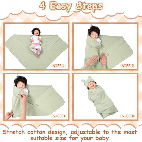6 Set 100% 31.5" Ramede Baby Swaddle Blanket and Hat, Cotton Newborn Receiving Blanket Wrap with Headband, Soft