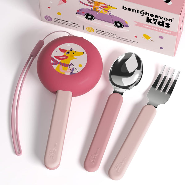 Bentoheaven Kids Travel Utensils with Case, Food-Grade Stainless Steel & BPA-Free Plastic, Reusable Flatware for Kids