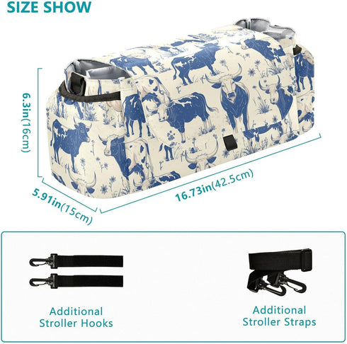 miaozhen Art Cartoon Cow Dark Blue stroller organizer diaper bag stroller diaper caddy insulated carrito para