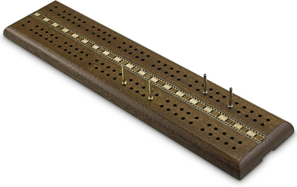 Sterling Games Wooden Cribbage - 12 inch Double Track Cribbage Board with Rich Italian Inlaid for 2 Players