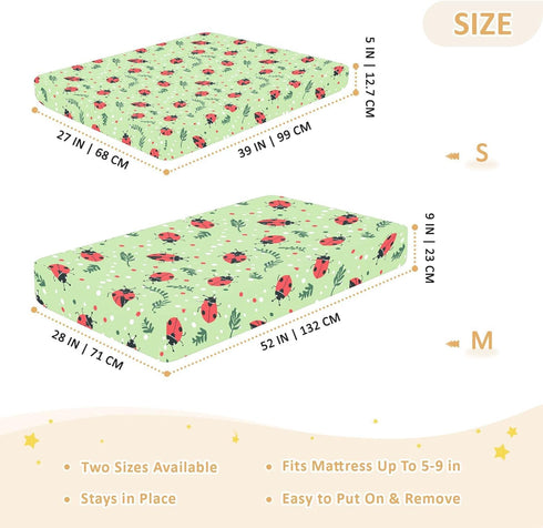 miaozhen 1 Pack 52x28 Cotton Baby Crib Sheets for Boys Girls Soft Breathable Green Playful Ladybugs Toddler Mattress