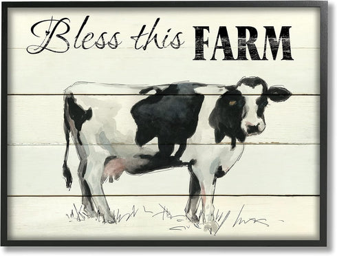 Stupell Industries Bless This Farm Country Phrase Grazing Dairy Cow