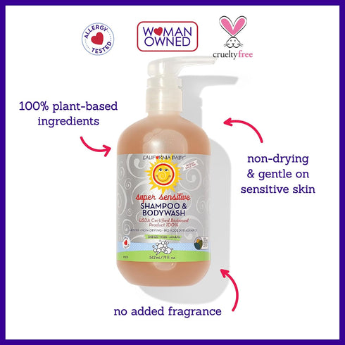 Super Sensitive Unscented Baby Shampoo and Body Wash by California Baby | 100% Plant-Based, 562 mL