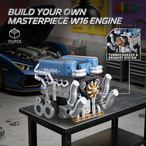 Sikewettx W16 V8 751 W16 Sets 8-14, Engine Building Kit (Twin Design), PCS to Build Your Own Engine Model Kit for Kids