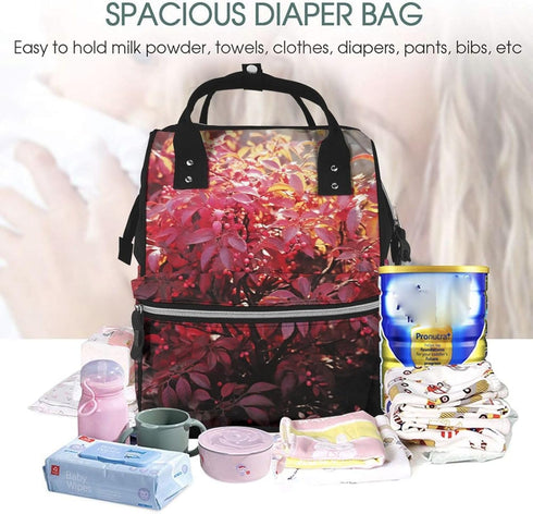 QSMJKLD Backpack Mommy Daypack Burning bush with red berries Diaper Bag with Changing Pad, Pacifier Holder