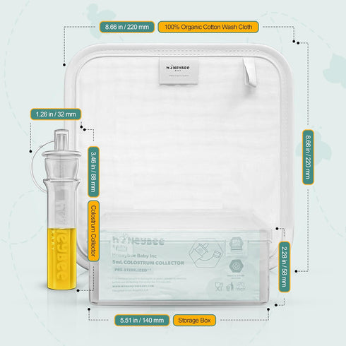 Honeybee Baby Set 7 5mL Colostrum Collector Kit | Reusable Silicone Breast Milk Collector for Harvesting Colostrum