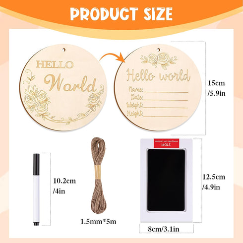 THSLSFX 6 Inch Baby Announcement Sign, Hello World Newborn Sign with Marker Pen and Ink Pad for Baby Shower Hand