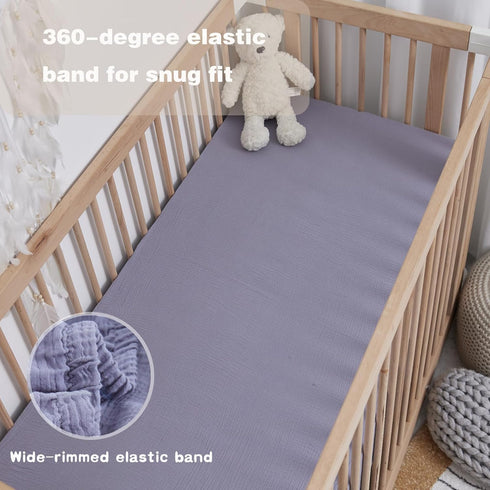 2 Pack Set 28"x 52" Muslin Neutral Crib Sheets for Boys & Girls Blue Rutiwa Soft Breathable Baby Sheets for Crib