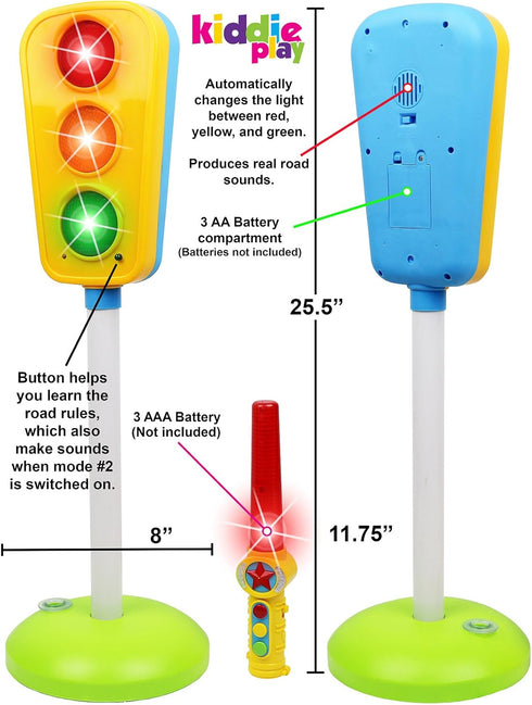 Kiddie Play Traffic Light Toy - Lights and Sounds for Kids Cars and Bikes
