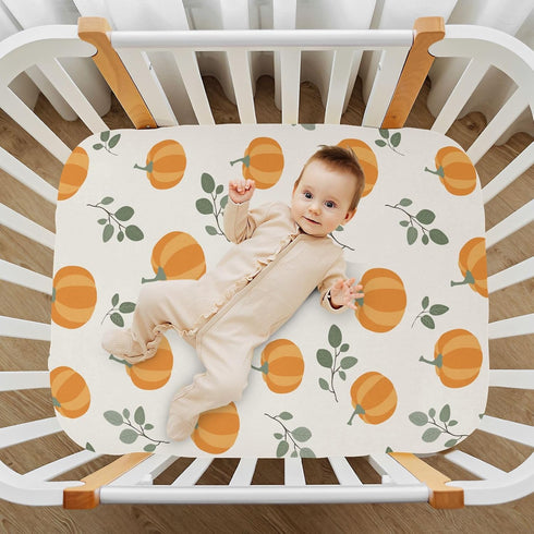 KICPOAY 39 27 Fitted Crib Sheets Halloween Pumpkin Fall Orange Stretchy Portable Playard Sheets for Baby Toddler