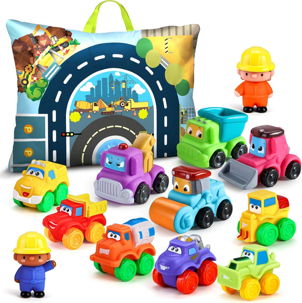 bessome Soft Rubber Cars Toy for 1+ Year Old Boy with Playmat