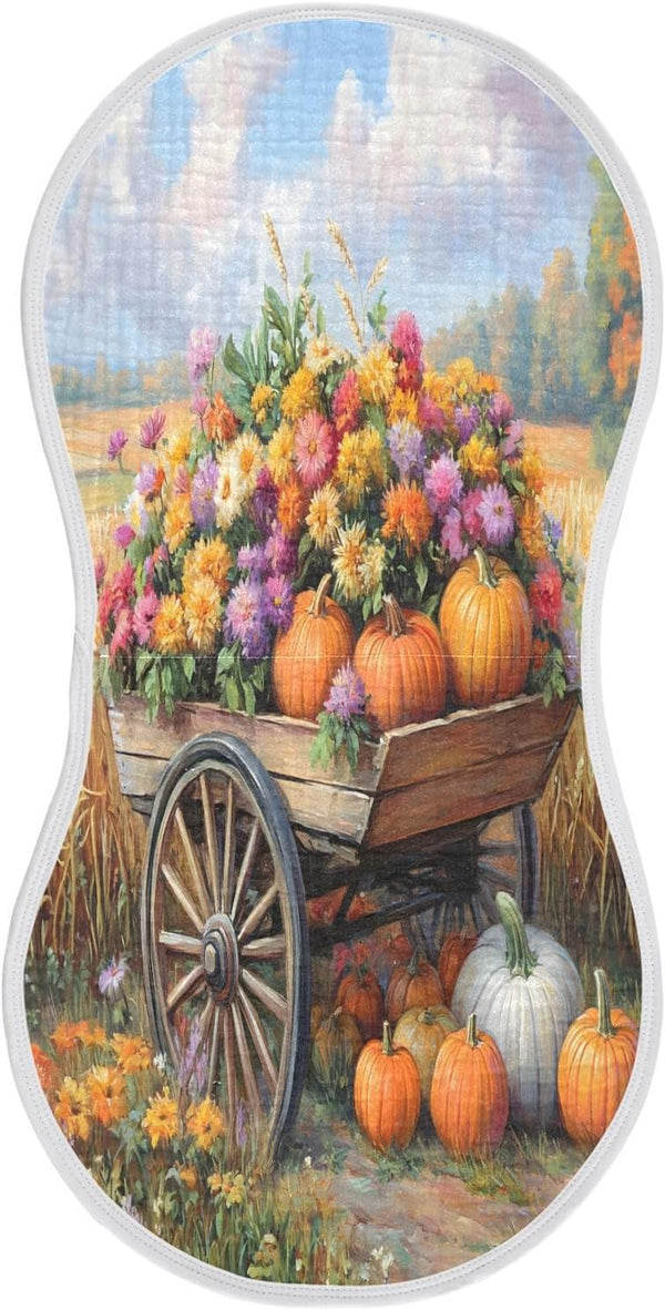 YETTASBIN Filled Pumpkins Muslin Baby Burp Cloth, Super Soft Absorbent Cotton Burp Rag