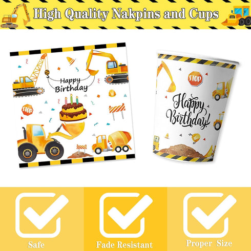 96PCS 24 Construction Birthday Party Supplies,Construction Party Decorations Includes Plates, Cups, Napkins, Truck