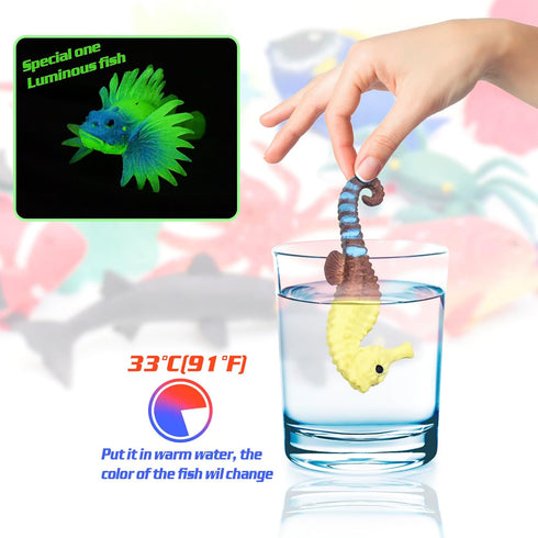 10Pcs Fish Toys Animal Figure Bath Toys, Color Changing Sea Creatures for Kids 3 Years and Up
