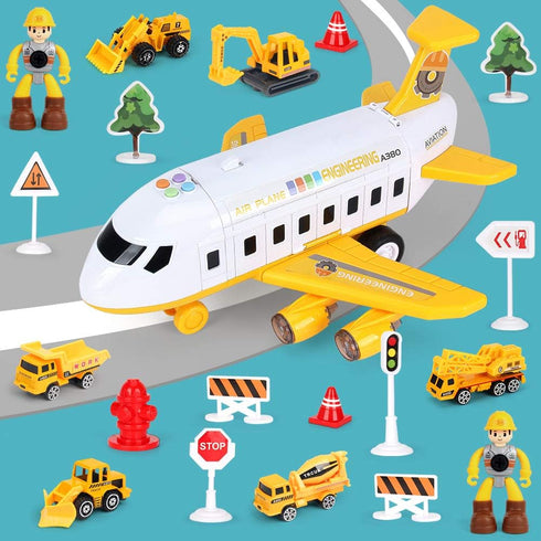 25 Pack Set 6 11 3 4 5 6 Transport Construction Airplane Toy Play Vehicles for Kids Gifts, with Construction Die-cast