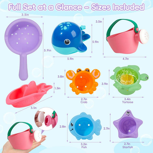 11PCS 12+ Mold Free Bath Toys, | Safe Easy Clean & Fun Floating Boats & Spoon & Watering Can and Whale Bath Toy