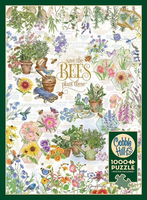 Cobble Hill 1000 Piece Puzzle - Save The Bees with Sample Poster Included