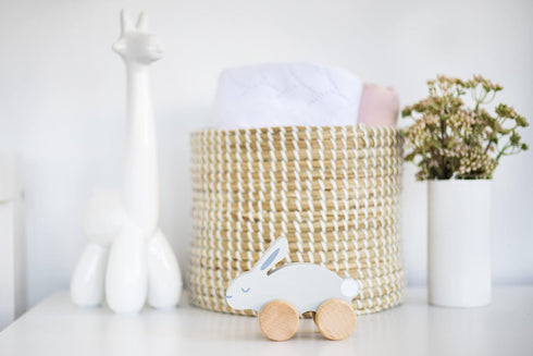 Pearhead Wooden Toy Bunny, Push and Pull Montessori Toy for Baby Girl or Boy Nursery Accessory