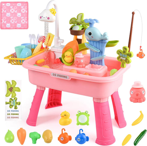 AZTWMYS Upgraded Toddler Sand Water Table Toy with Electric Water Pump, Kids Sand