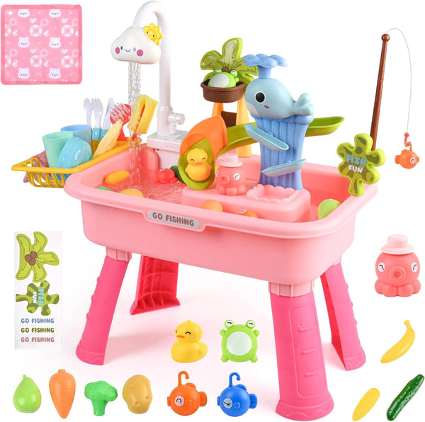 AZTWMYS Upgraded Toddler Sand Water Table Toy with Electric Water Pump, Kids Sand