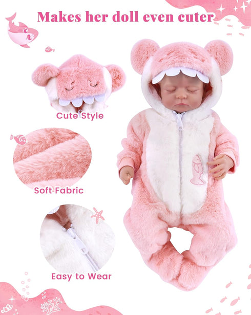 Set 17-22 Inch BABESIDE Reborn Baby Doll Clothes for Babydolls Cute Shark Hoodie Babydoll Clothes for Lifelike Reborn