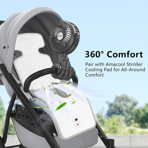AMACOOL Battery Operated Stroller Fan, Flexible Tripod Clip On with 3 Speeds, Rotatable Handheld (Black)