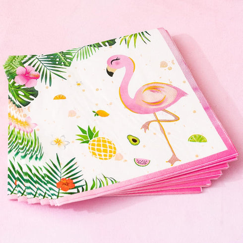 WERNNSAI 50PCS Flamingo Party Napkins - Luau Party Decorations, 3 Ply Hawaiian Tropical Paper Napkins