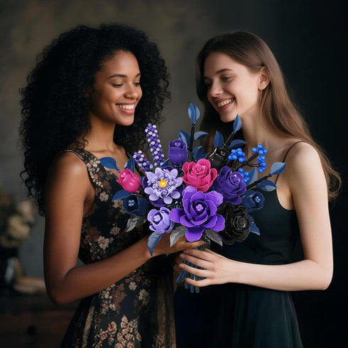 Set 17 887PCS HiWEEGO Flowers Bouquet Building with LED Light - Artificial Flowers Toy, Purple Roses Botanical