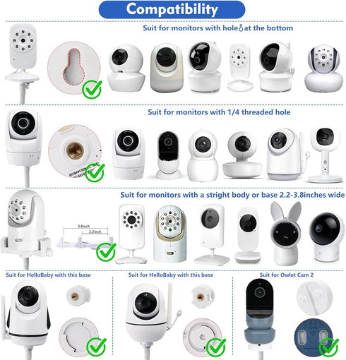 Flexible Baby Monitor Clip Mount Compatible with Infant Optics DXR-8 Pro, Nanit Pro, Owlet, Eufy, HelloBaby, Motorola, Vtimes, Arenti, VTech, Babysense and Other Baby Camera with 1/4 Screw Hole