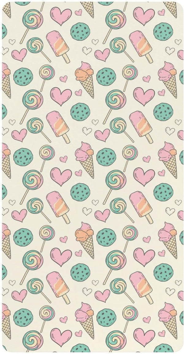 Jynexis Candy Ice Cream White Pattern Baby Crib Sheets, Cotton Fitted Crib Sheet,