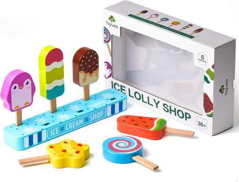 Wooden Ice Cream Toy for Kids, Pretend Play Food Toys Ice Cream Shop Playset for Ages 3-6