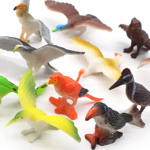 Animal Assorted Mini Plastic Figures Toy Set, Educational Party Cake Topper, Goody Bag Filler (12pcs Bird)