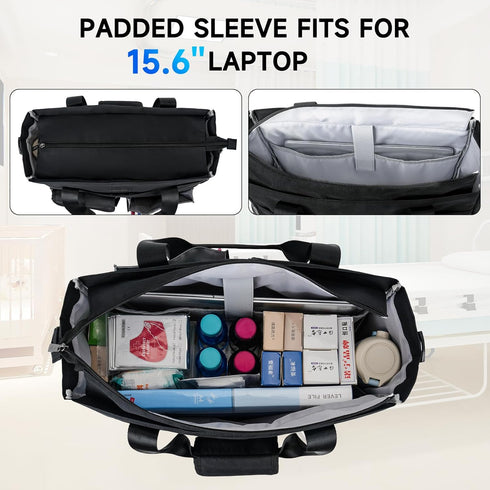 Jaffzora Nurse Tote Bag for Work with Padded Laptop Sleeve, Large Clinical Bag for Nursing Students, Nursing Essentials