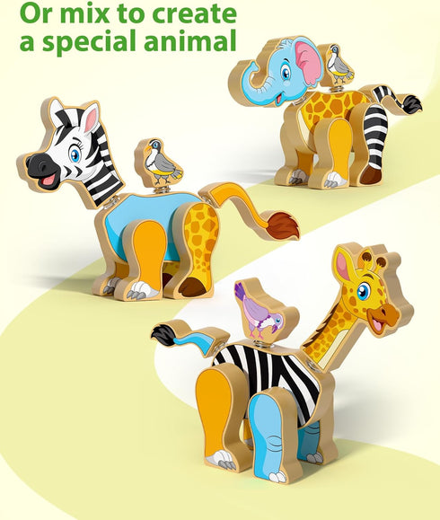 3 4 5 Coogam Wooden Snap Together Building Toy, Take Apart Construction Builders, Assembly Animal Building Blocks, STEM