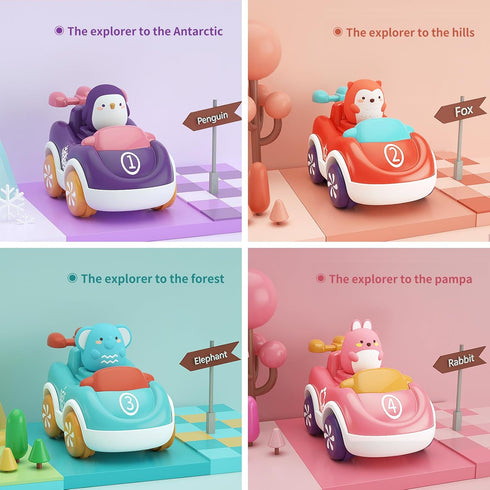 4 Pack Animal Cartoon Push Cars, Educational Toys for 1+ Year Old Girl Birthday Gift, Baby Toys