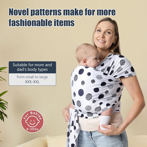 Anecoes 7-35 lbs Baby Wraps Carrier - Polka Dots Pattern - All-in-One Baby Wearing Wrap Hands-Free Design Infant Sling