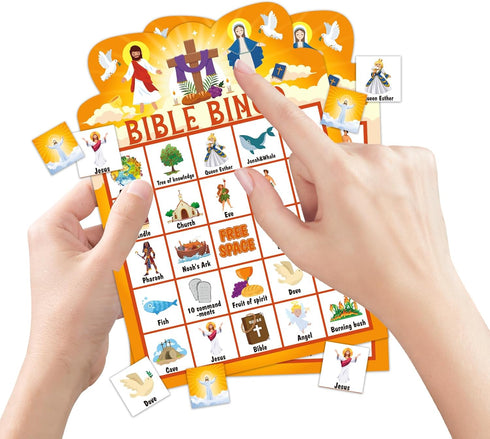Bible Bingo Game for Kids and Adults, 26 Players Christian Bible Cards for Family Activities and Vacation Bible School