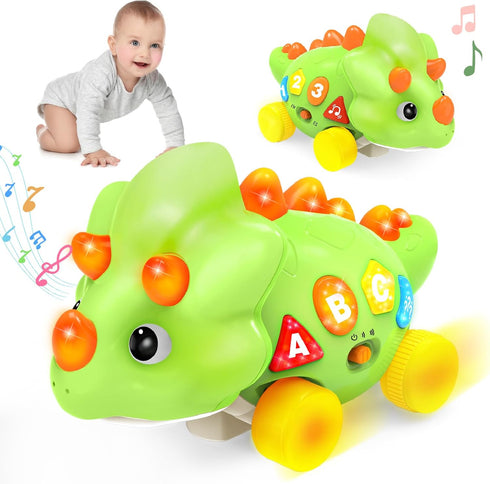1 6-12 12-18 1-2 BainGesk Dinosaur Crawling Toys for Year Old Boy, Musical Baby Toys for Months, Early Development