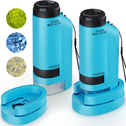 CUKU Portable Microscope for Kids Zoom 60x-180x,Handheld Mini Microscope Toy,STEM&Science Toys,LED Pocket,Little Scientist