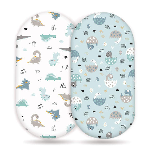 GRSSDER 2 Pack Stretchy Ultra Soft Fitted Bassinet Sheet Set, Happy Dinosaurs Bassinet Sheets for Boys and Girls,