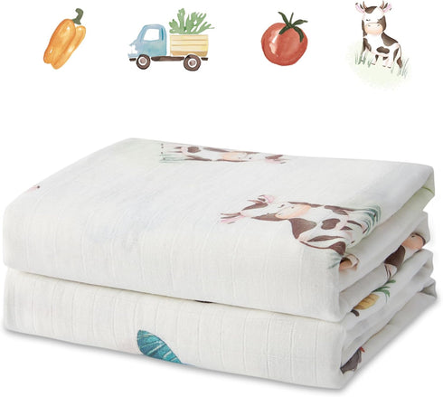 2-Pack Baby Muslin Swaddle Blankets, 47 x 47 Inches Soft Breathable Bamboo