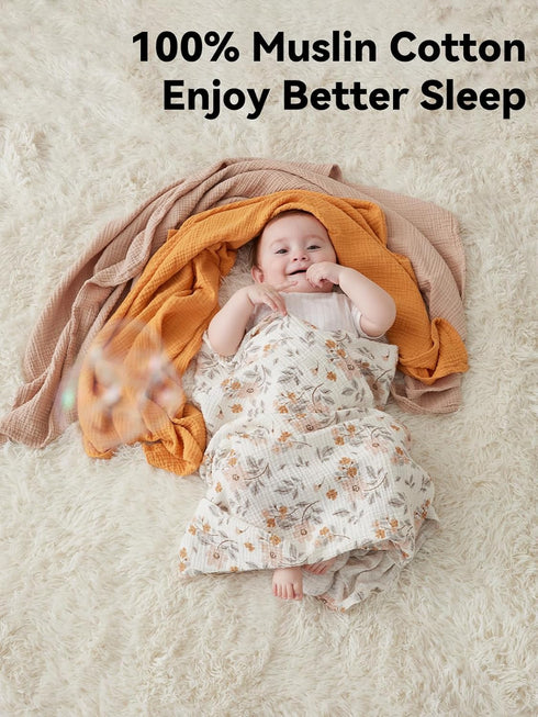 3 Pack 47"X47", TILLYOU Muslin Swaddles for Newborns Baby Blankets for Girls Boys Cotton Swaddle Blankets Yellow Flower