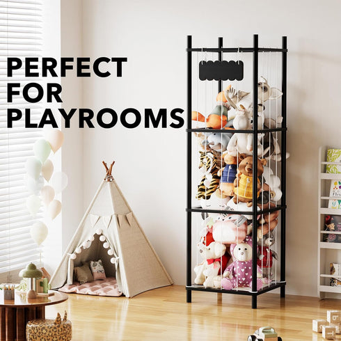15.8" SpaceAid Stuffed Animal Storage Organizer, Wood Animals Zoo Toy Plushies Storage Holder, Large Capacity Plush Toy