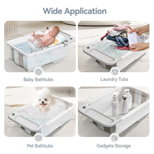 0 36 Collapsible Baby Bathtub - Large Capacity Baby Bath Tub with Thermometer & Soft Cushion | Portable Travel Newborn