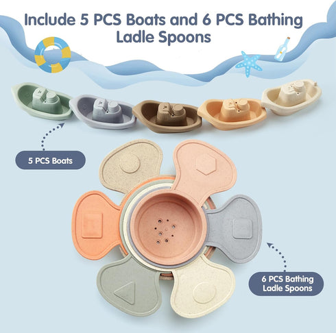 Bath Toys Floating Boats with Bathing Spoon, 11 PCS Bathtub Bath Toy for Babies Water Table Toys