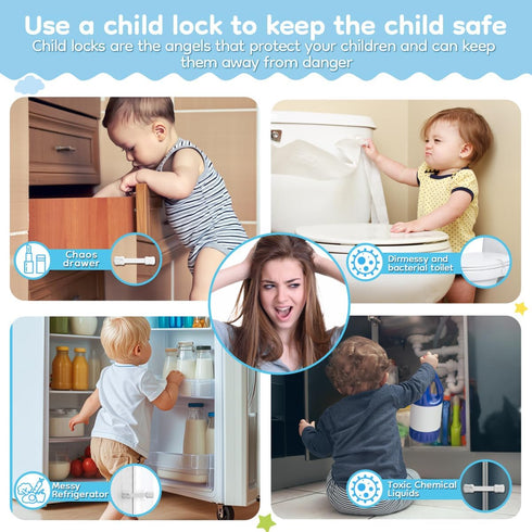 Syican 8-Pack Cabinet Locks Baby Proofing - Child Proof Drawer Locks, Multi-Purpose for Drawers, Fridge, Toilet Seat