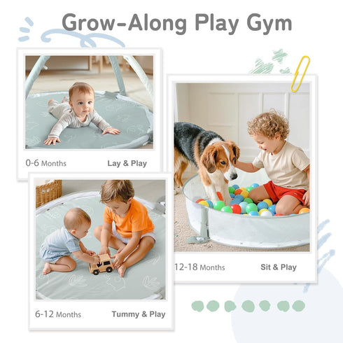 5-in-1 Mallify XL Large Baby Gym & Ball Pit, Play Mat & Play Gym, Combination Baby Activity Gym with Milestone Cards