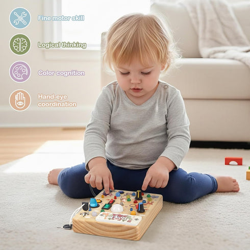 1-3,Montessori 1 2 3 LED Busy Board for Toddlers Toy with Key Switch, Light Up Wood Activity Sensory Board for Fine